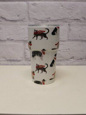 Cypress Double Wall Ceramic Cat Dog Companion Coffee Cup with Lid 13 oz